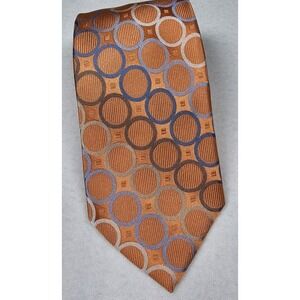 Joseph Abboud Necktie Orange Gold Colored‎ Circles 100% Silk Men's Classic
